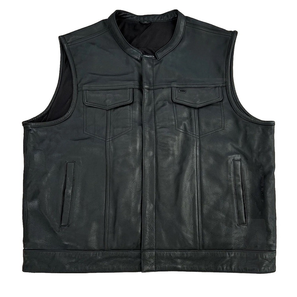 First Classic Authentic Riding Gear Men's Black Leather Motorcycle Vest Size 4XL